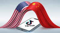 A digital illustration showing the American and Chinese flags coming together over a mobile phone displaying the TikTok logo, symbolizing a new agreement. The background has a clean, professional aesthetic.