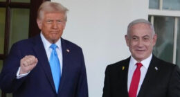 A split image showing Donald Trump on one side and Benjamin Netanyahu on the other, with a blurred map of the Middle East in the background, subtly indicating a strained communication or a complex geopolitical situation.