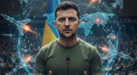Ukrainian President Volodymyr Zelenskyy addressing world leaders about the AI-driven arms race.