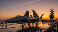 Chinese J-35 stealth jet with wings folded, parked on the deck of the naval aircraft carrier Fujian.